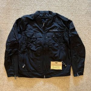 New With Tags Harley Davidson Black Embroidered Nylon Motorcycle Jacket Large
